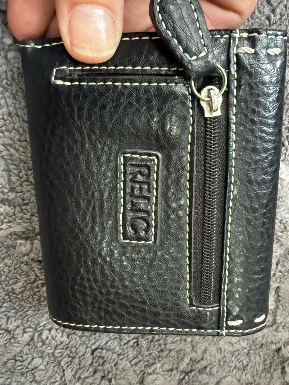 Relic Black Wallet with White Contrast Stitching-faux pebbled leather